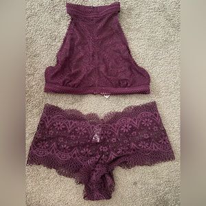 Plum Victoria Secret lace bandeau and panty set